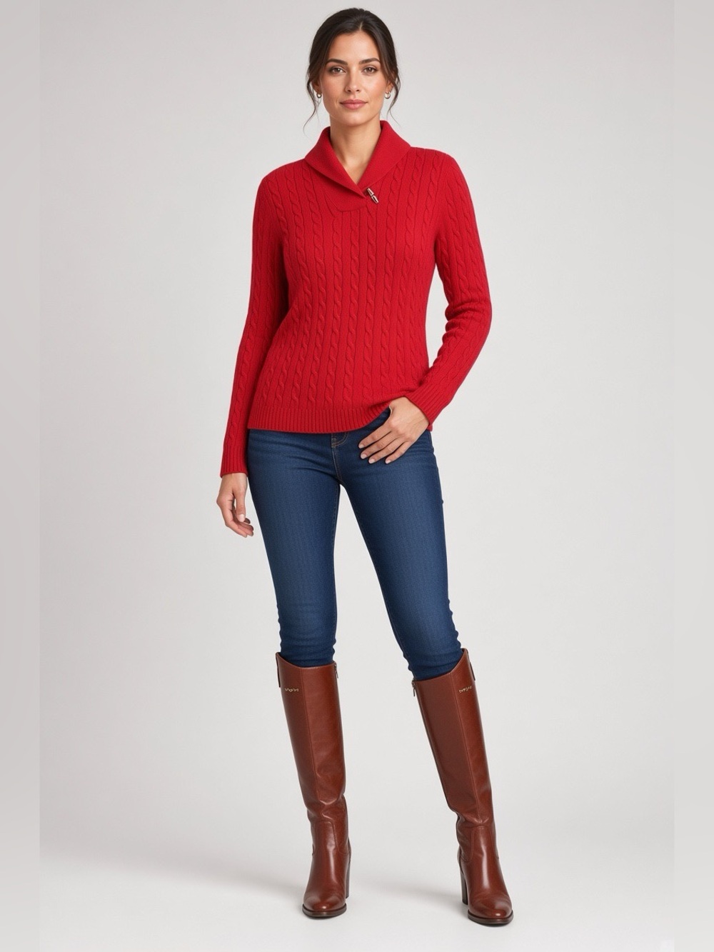 Ralph Lauren Cowl Neck Cotton Red Cable Knit Sweater. Long Sleeve.‎ XL. Vintage. - Picture 8 of 8